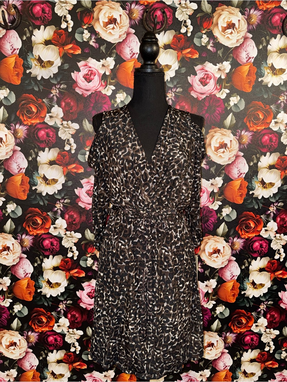 New Hale Bob Vintage Leopard Print Midi Dress in Black and Brown, Medium, NWT